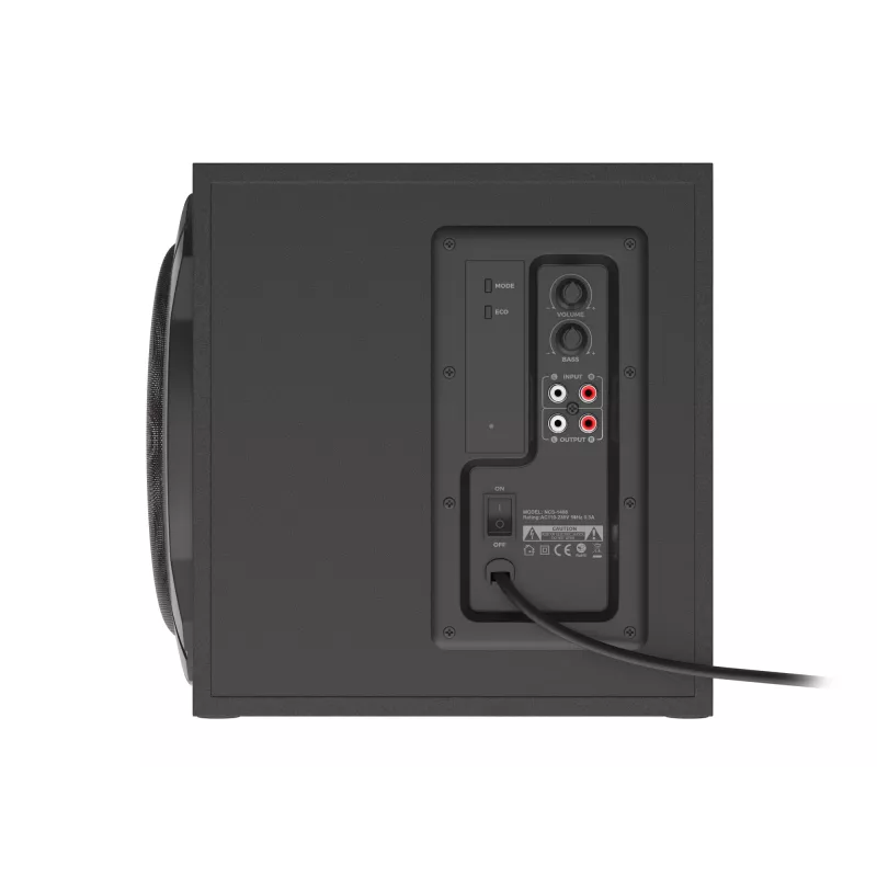 Garsiakalbių rinkinys GENESIS Helium 610BT 2.1, 60 W RMS, Bluetooth, laidinis, raudona/juoda, kompaktiškas žemų dažnių garsiakalbis