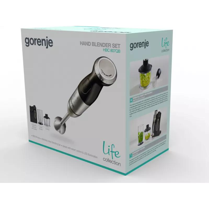 Gorenje HBC807QB 0,5 L rankinis plaktuvas 800 W Juoda, nerūdijantis plienas