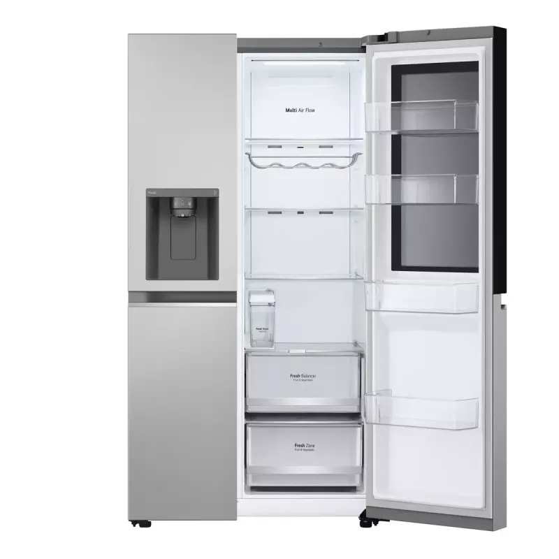 Šaldytuvas Side-by-side LG GSGV81PYLL, 635 L bendra talpa, šaldytuvas 416 L, šaldiklis 219 L, metalinė sidabrinė