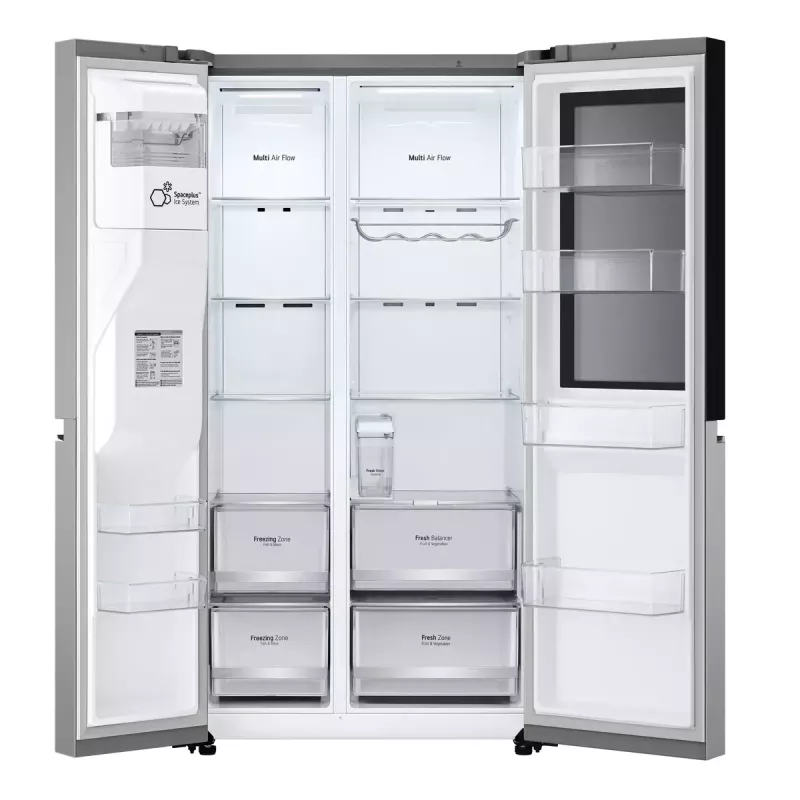Šaldytuvas Side-by-side LG GSGV81PYLL, 635 L bendra talpa, šaldytuvas 416 L, šaldiklis 219 L, metalinė sidabrinė