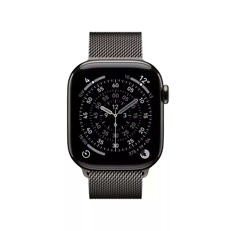 Išmanusis laikrodis Apple Watch Series 11 GPS + Cellular 42 mm šiferio titano korpusas su šiferio Milanese Loop apyranke, 64 GB, OLED, 374x446 px
