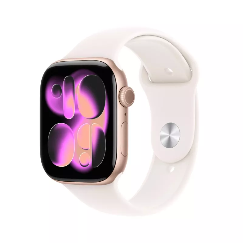Išmanusis laikrodis Apple Watch Series 11 GPS + Cellular 46mm Rose Gold aliuminio korpusas su Light Blush sportiniu dirželiu S/M OLED 416x496 64GB atsparus vandeniui 50m