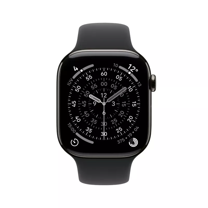 Apple Watch Series 11 GPS + Cellular 46mm Šiferio spalvos titano korpusas Juoda sportinė apyrankė M/L