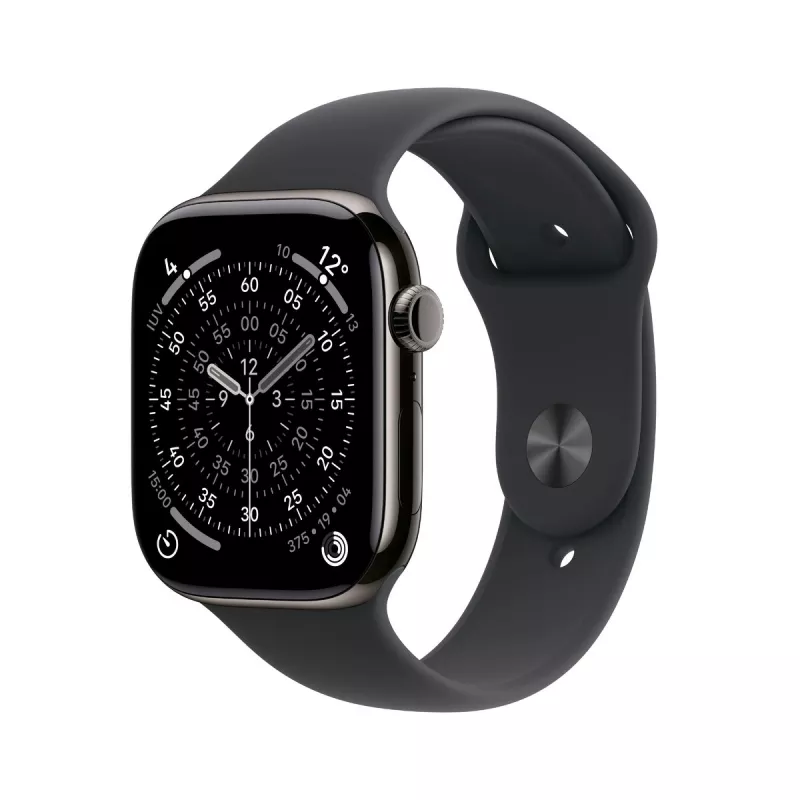 Apple Watch Series 11 GPS + Cellular 46mm Šiferio spalvos titano korpusas Juoda sportinė apyrankė M/L
