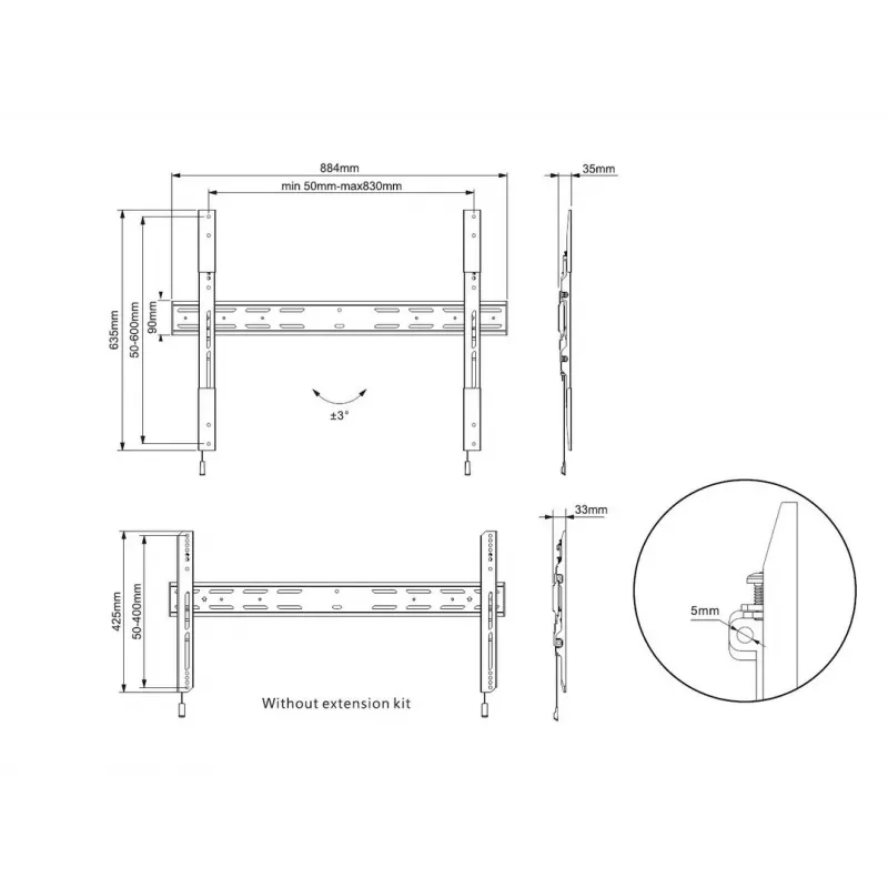 Multibrackets M Universalus fiksuotas sieninis laikiklis X Large