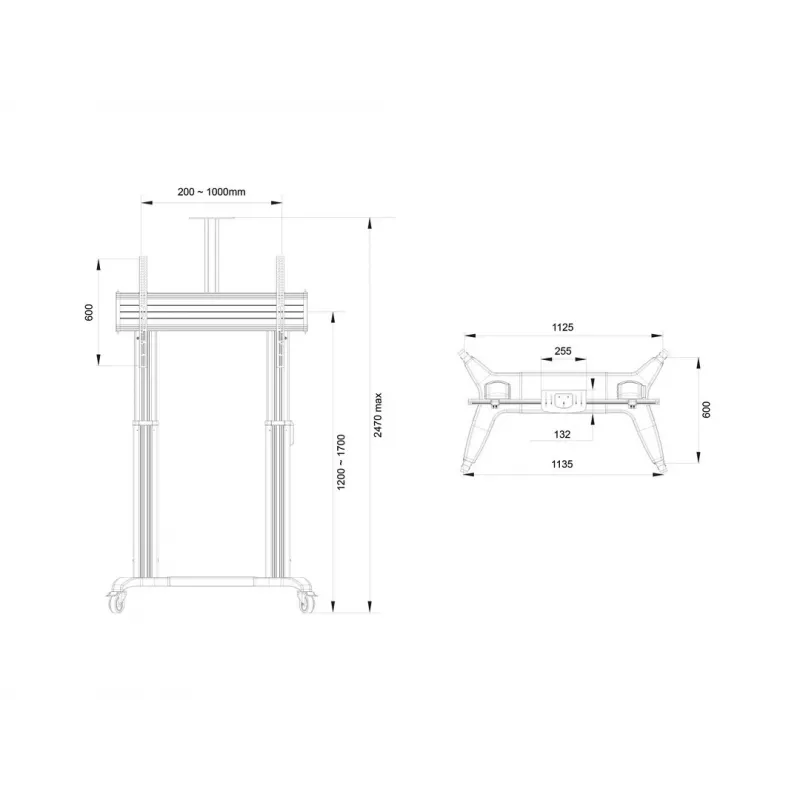 Multibrackets M Motorizuotas viešosios paskirties stovas su dviem stulpais 180 HD