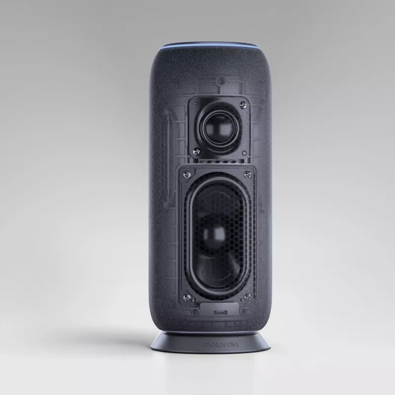 Vieno kanalo nešiojama kolonėlė Motorola moto sound flow Carbon — 30 W RMS, USB-C, belaidė, medžiaginis korpusas