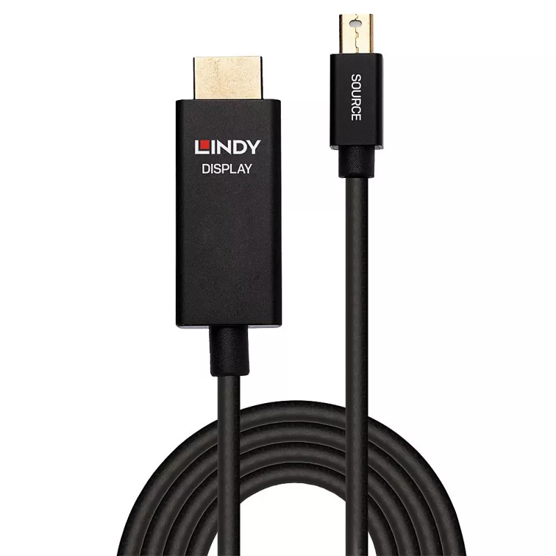 Lindy 0.5m aktyvus Mini DisplayPort į HDMI kabelis su HDR, 0,5 m, Mini DisplayPort, HDMI, Vyriškas, Vyriškas, Tiesus