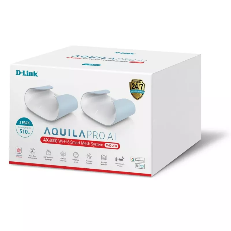 D-Link AQUILA PRO AI AX6000 Wi-Fi 6 išmanioji tinklinė sistema - 2 vnt.