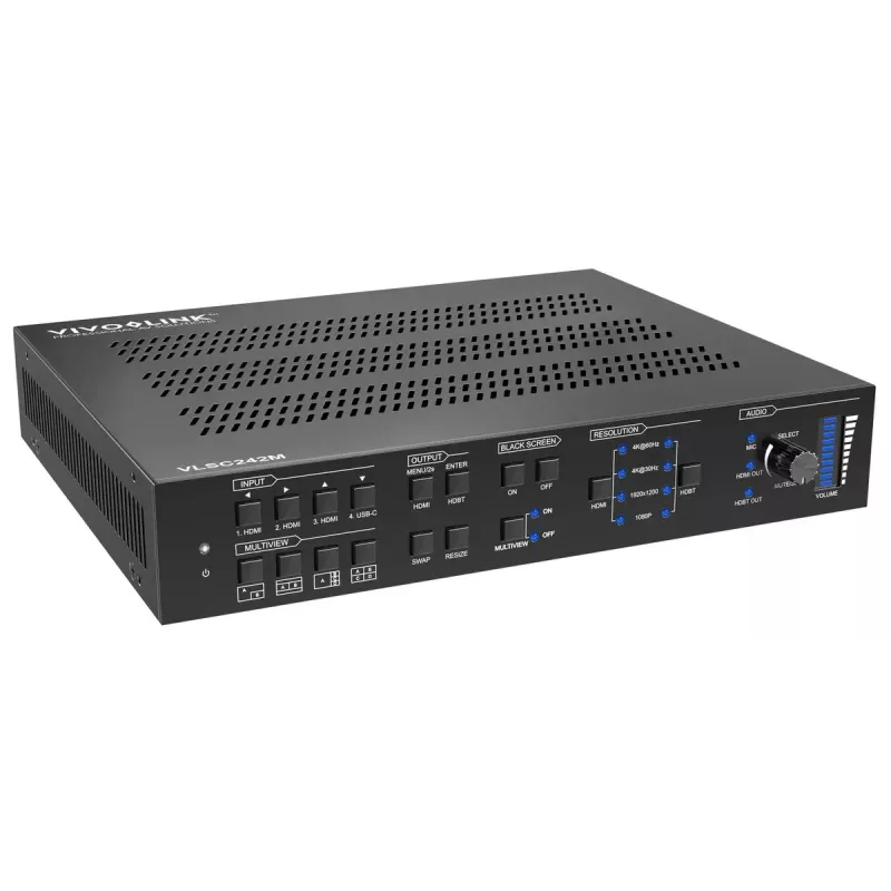 Vivolink vaizdo mastelio keitiklis VLSC242M, metalinis korpusas, HDCP 1.4/2.2, kintamoji srovė 110–230 V, 250×200×44 mm
