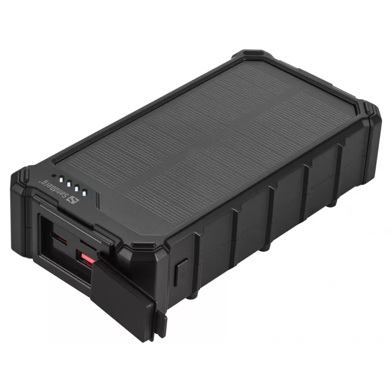 Sandberg Solar Powerbank CampLED 20000, 20000 mAh, programuojamas maitinimo šaltinis (PPS), 3,7 V, 15 W, juoda