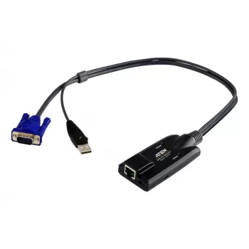 ATEN USB – VGA į Cat5e/6 KVM adapterio kabelis (CPU modulis), USB, USB, VGA, juoda, mėlyna, metalinė, RJ-45, 1 x RJ-45