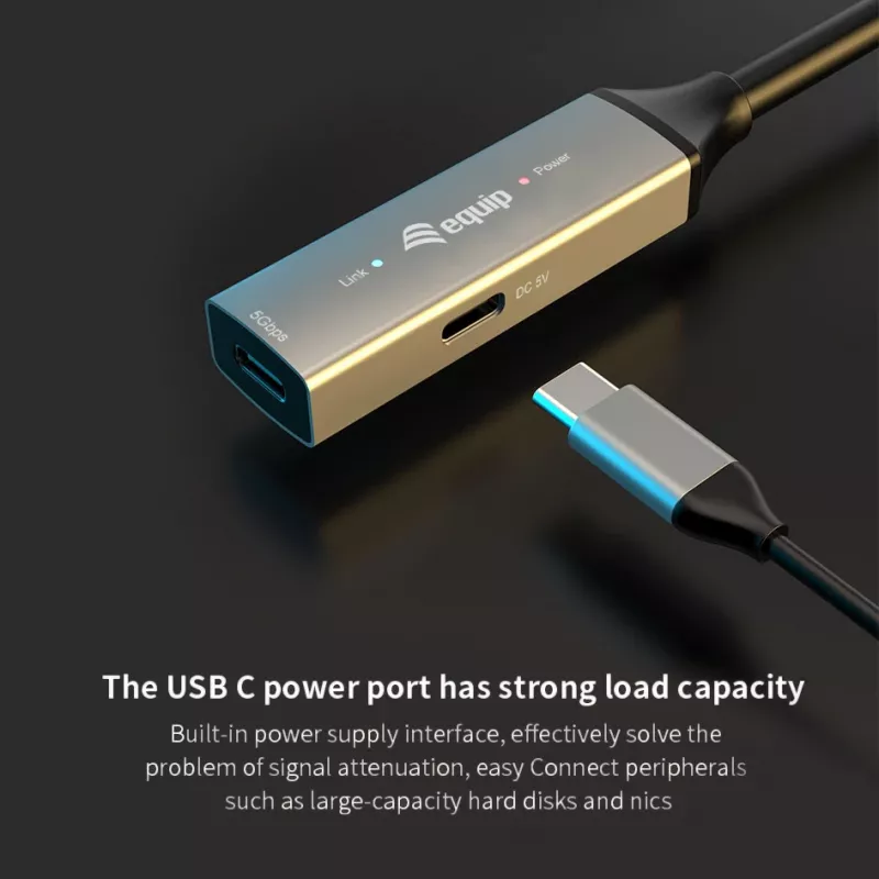 USB-C į USB-C aktyvus ilginimo kabelis EQUIP 5 m, USB 3.2 Gen 1 (5 Gbps), nikeliuoti kontaktai, juodas
