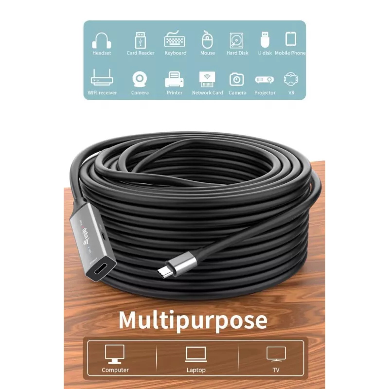 USB-C į USB-C aktyvus ilginimo kabelis EQUIP 5 m, USB 3.2 Gen 1 (5 Gbps), nikeliuoti kontaktai, juodas