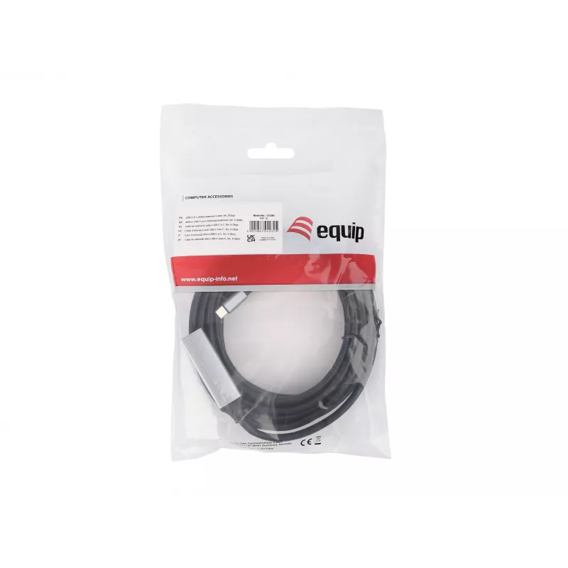 USB-C į USB-C aktyvus ilginimo kabelis EQUIP 5 m, USB 3.2 Gen 1 (5 Gbps), nikeliuoti kontaktai, juodas