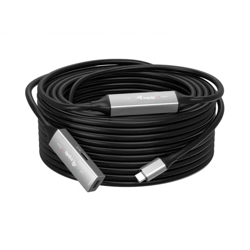 USB-C aktyvus ilginamasis kabelis EQUIP 15 m, USB 3.2 Gen 1 (5 Gbps), nikeliuoti kontaktai, juodas