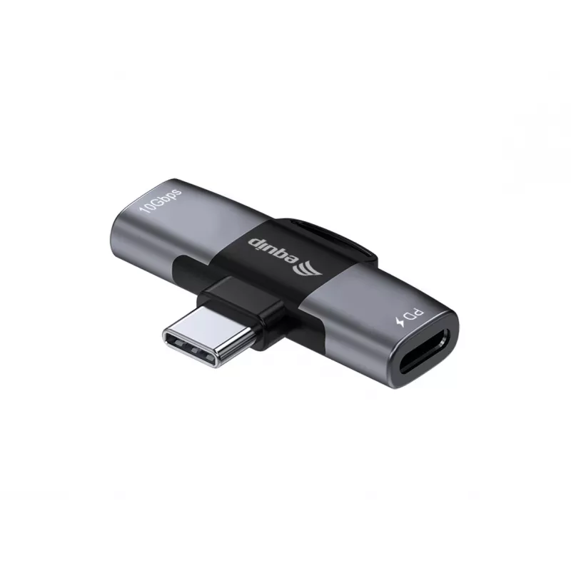 Adapter USB-C OTG 2-in-1 EQUIP 133479 — 100W PD, 10Gbps, 1x USB-C į 2x USB-C, pilkas