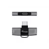 Adapter USB-C OTG 2-in-1 EQUIP 133479 — 100W PD, 10Gbps, 1x USB-C į 2x USB-C, pilkas