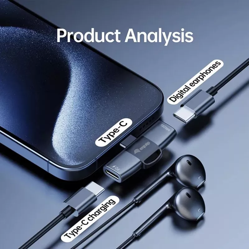 Adapter USB-C OTG 2-in-1 EQUIP 133479 — 100W PD, 10Gbps, 1x USB-C į 2x USB-C, pilkas