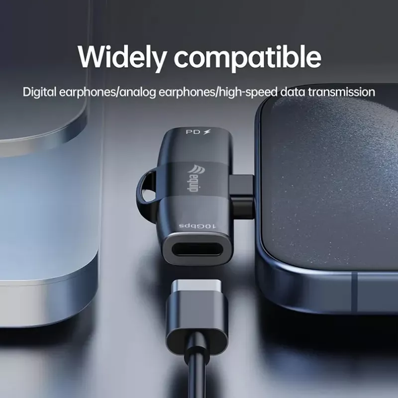 Adapter USB-C OTG 2-in-1 EQUIP 133479 — 100W PD, 10Gbps, 1x USB-C į 2x USB-C, pilkas