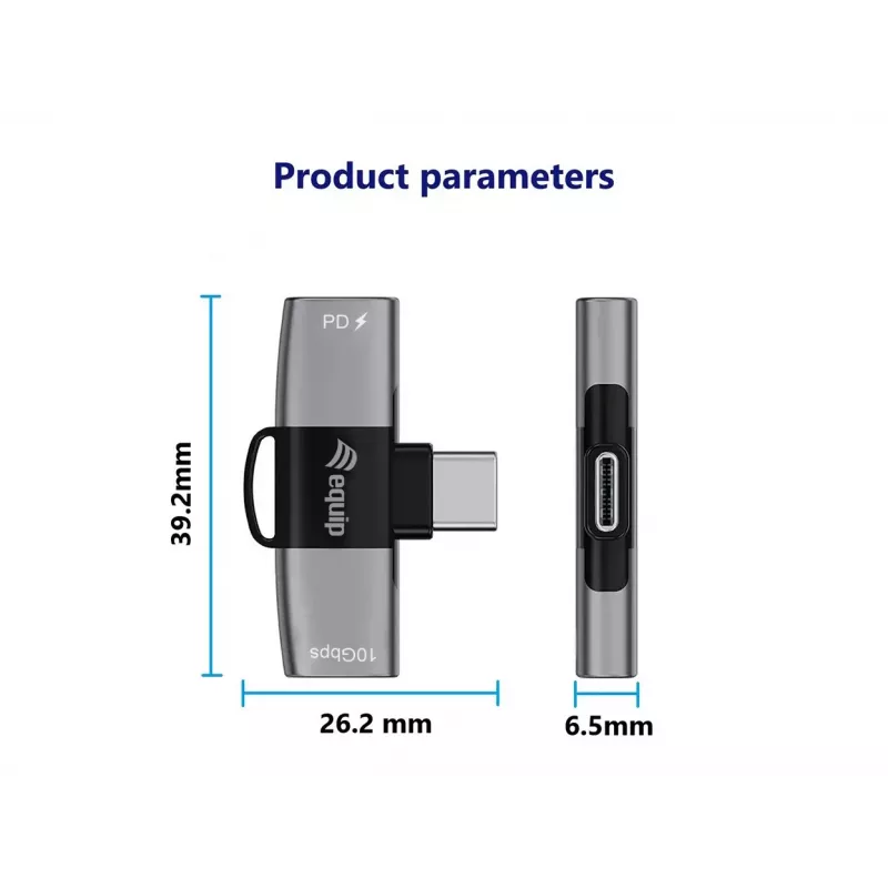 Adapter USB-C OTG 2-in-1 EQUIP 133479 — 100W PD, 10Gbps, 1x USB-C į 2x USB-C, pilkas