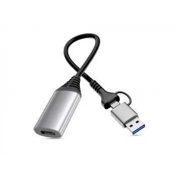 USB į HDMI adapteris EQUIP 133498 (USB-C ir USB-A kištukas į HDMI, 1080p, aliuminio korpusas, pilkas)