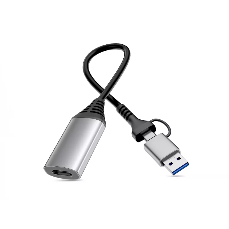 USB į HDMI adapteris EQUIP 133498 (USB-C ir USB-A kištukas į HDMI, 1080p, aliuminio korpusas, pilkas)