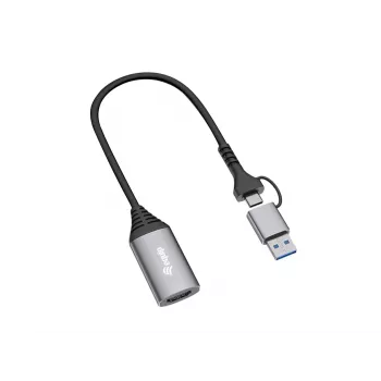 USB į HDMI adapteris EQUIP 133498 (USB-C ir USB-A kištukas į HDMI, 1080p, aliuminio korpusas, pilkas)