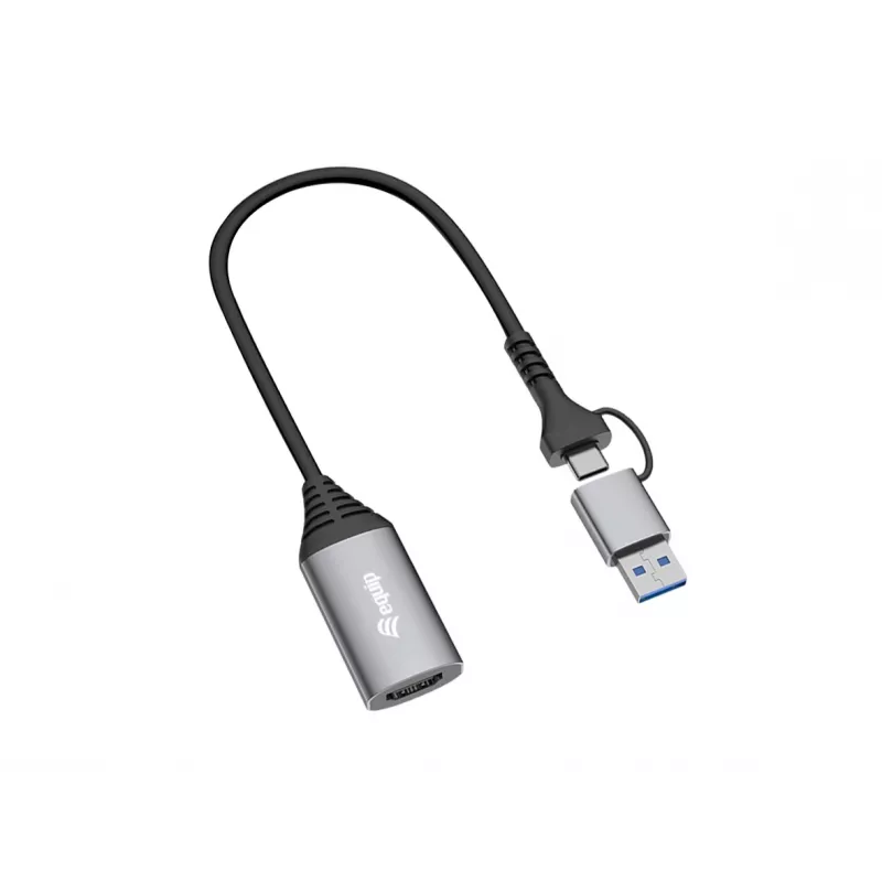 USB į HDMI adapteris EQUIP 133498 (USB-C ir USB-A kištukas į HDMI, 1080p, aliuminio korpusas, pilkas)