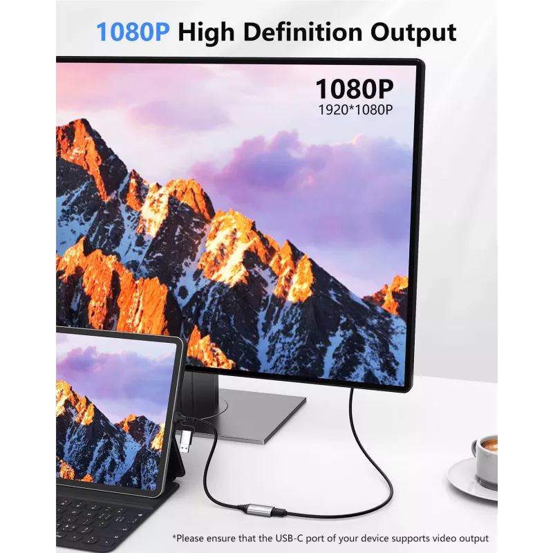USB į HDMI adapteris EQUIP 133498 (USB-C ir USB-A kištukas į HDMI, 1080p, aliuminio korpusas, pilkas)