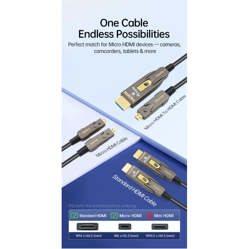 EQUIP HDMI 2.0 aktyvus optinis kabelis 15 m — nuimamas A/D tipo, 4K@60Hz, 18 Gbit/s, paauksuoti kontaktai