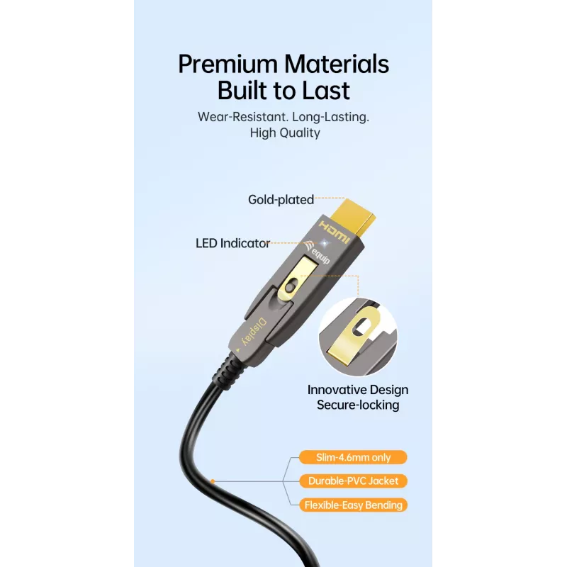 Aktyvus optinis HDMI 2.1 laidas EQUIP 30 m, nuimami Type D + A, 48 Gbit/s, 8K/60Hz, auksuoti kontaktai