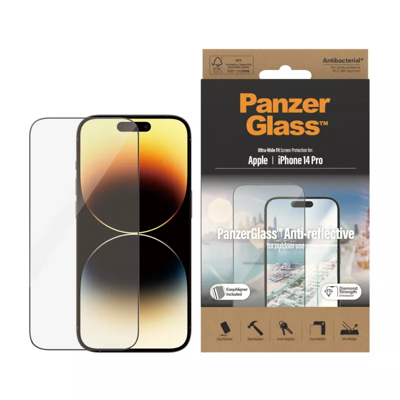 “PanzerGlass”® Antirefleksinis ekrano apsauginis stiklas “iPhone 14 Pro” | Itin platus pritaikymas su “EasyAligner”