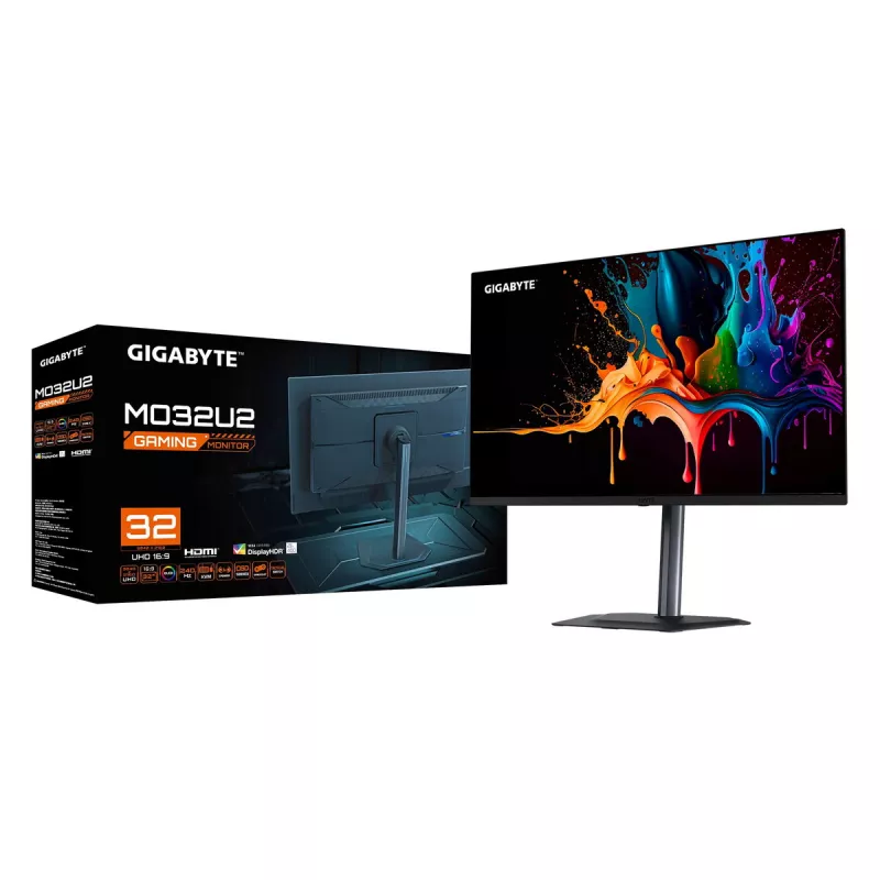 32 colių GIGABYTE MO32U2 QD-OLED 4K UHD žaidimų monitorius — 3840×2160, 240Hz, 0,03ms, 250 cd/m², HDMI 2.1, DisplayPort 1.4