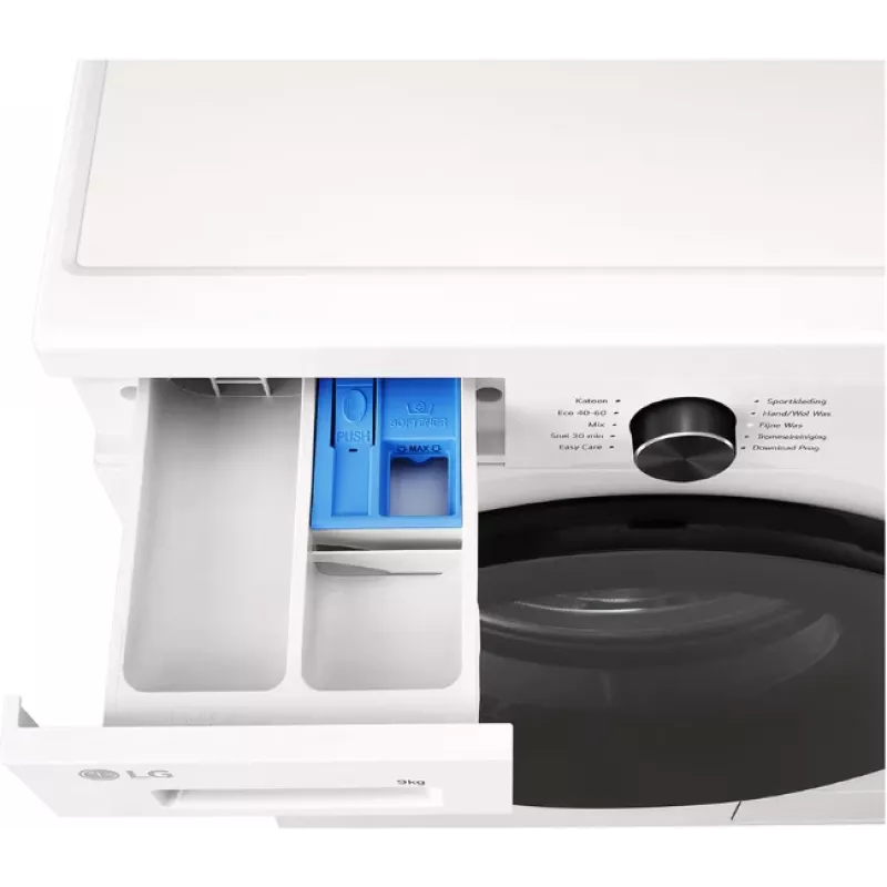 Priekinio įkrovimo skalbimo mašina LG F4X1009NWB — 9 kg, 1310 aps./min., A klasė, balta