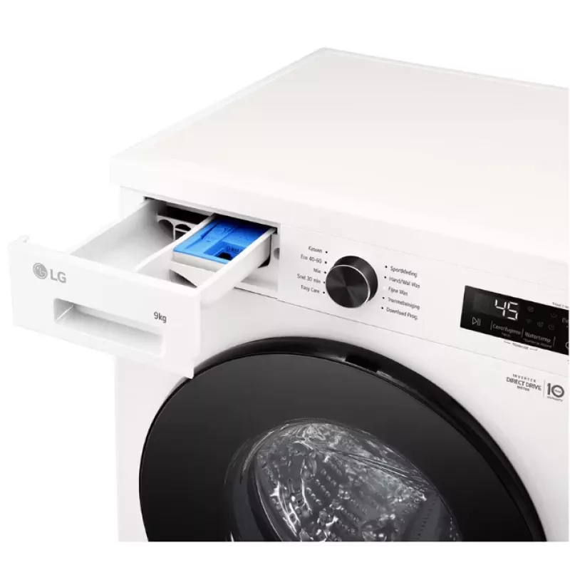 Priekinio įkrovimo skalbimo mašina LG F4X1009NWB — 9 kg, 1310 aps./min., A klasė, balta