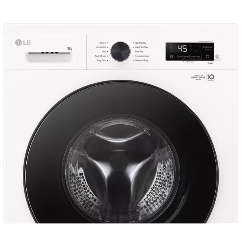 Priekinio įkrovimo skalbimo mašina LG F4X1009NWB — 9 kg, 1310 aps./min., A klasė, balta