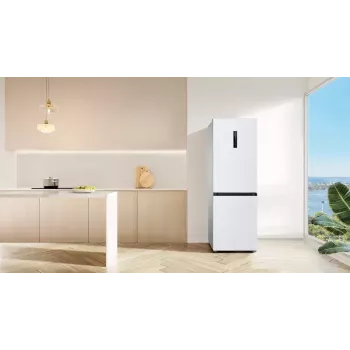 Šaldytuvas TCL RP340BWD1 — atskirai stovintis kombinuotas, No Frost, 223 L šaldytuvo / 117 L šaldiklio, 185 cm aukščio, energijos klasė D, ekranas, 35 dB, baltas