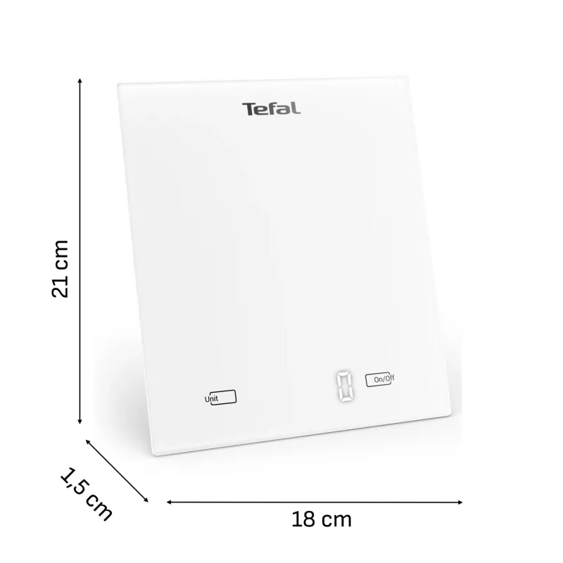 Elektroninė virtuvinė svarstyklė Tefal Essential BC5504V0 – 5 kg talpa, 1 g tikslumas, LCD ekranas, balta
