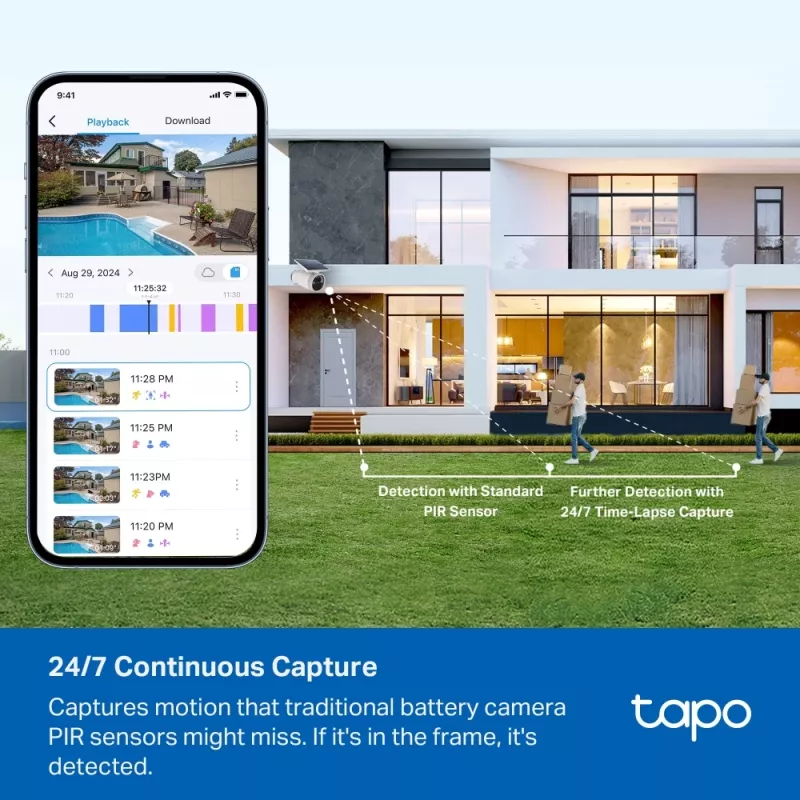 TP-Link Tapo Enhanced AI Solar Security Camera Ultra, belaidė, cilindrinė, Wi-Fi, lauko, 850 nm, 512 GB