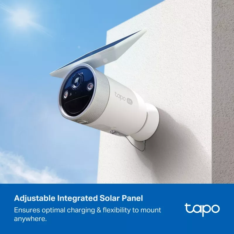 TP-Link Tapo Enhanced AI Solar Security Camera Ultra, belaidė, cilindrinė, Wi-Fi, lauko, 850 nm, 512 GB