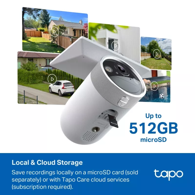 TP-Link Tapo Enhanced AI Solar Security Camera Ultra, belaidė, cilindrinė, Wi-Fi, lauko, 850 nm, 512 GB