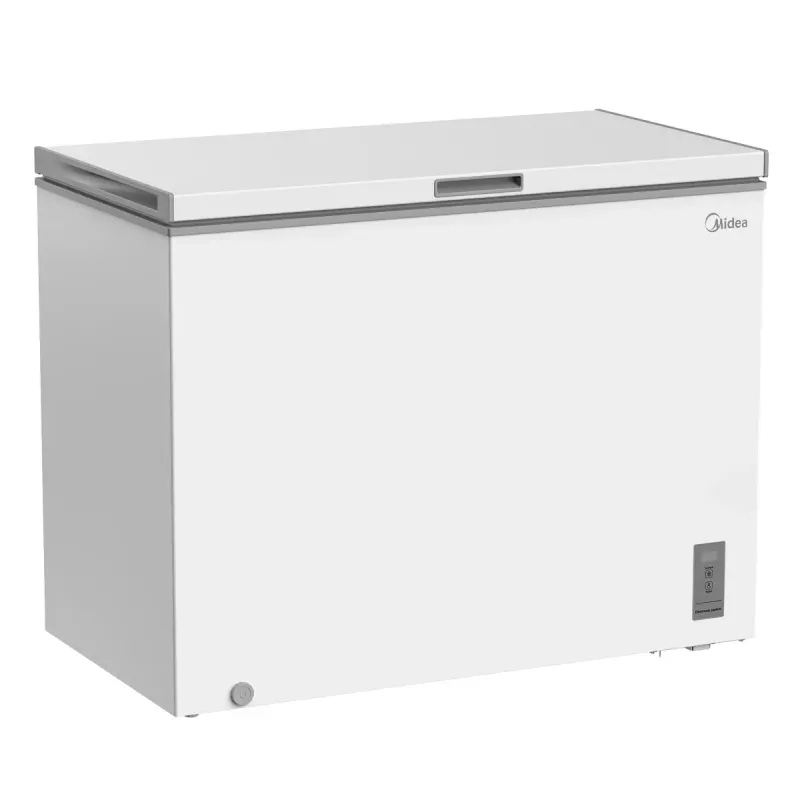 Midea MDRC411FZE01 krūtininis šaldiklis — laisvai pastatomas, 293 l talpos, E energijos klasė, 14 kg per 24 val. užšaldymo pajėgumas, baltas