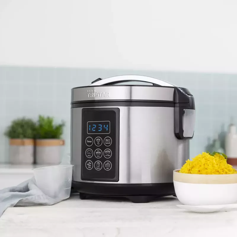 Multicooker Tristar RK-6132 — 1,5 L, 500 W, 7 automatinės programos, LCD, nerūdijantis plienas / juoda