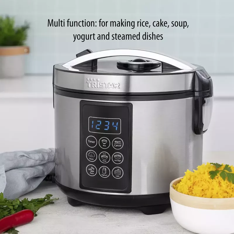 Multicooker Tristar RK-6132 — 1,5 L, 500 W, 7 automatinės programos, LCD, nerūdijantis plienas / juoda