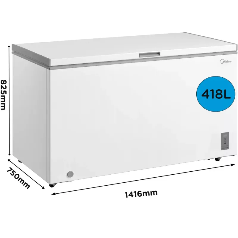 Šaldomoji dėžė Midea MDRC564FZE01 — laisvai pastatoma, 418 L naudingoji talpa, balta