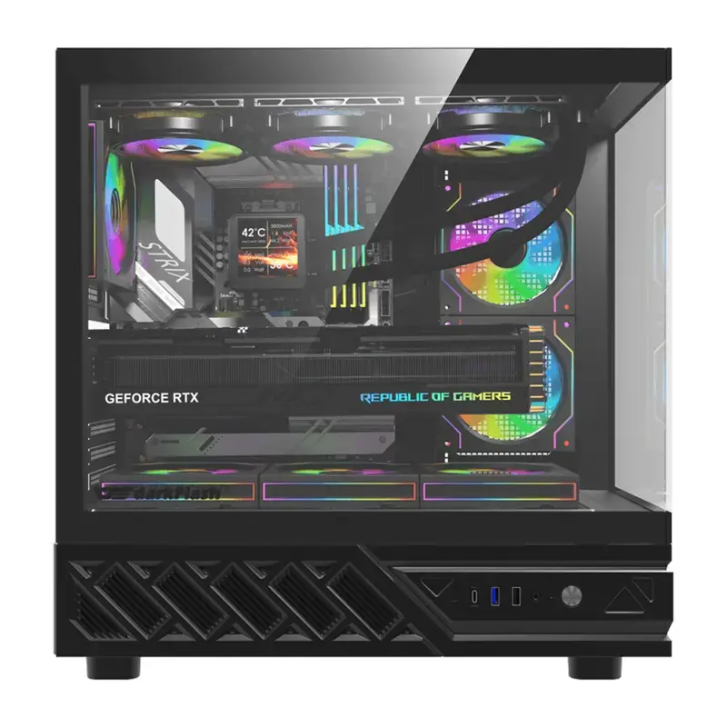 Kompiuterio korpusas DarkFlash DS950V su priekiniu ekranu (juodas) ir 6 iš anksto sumontuotais ventiliatoriais