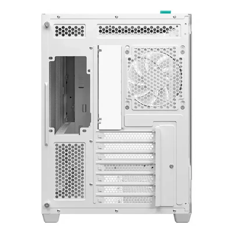 PC Tower Case DeepCool CG530U 4F White — maitinimo šaltinis gale, palaiko 3x120 mm šoninius + 1x120 mm galinį ventiliatorius, 120/140 mm ventiliatorių tvirtinimo vietos, 2,5 col. ir 3,5 col. HDD