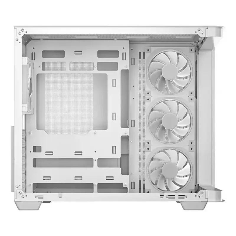 PC Tower Case DeepCool CG530U 4F White — maitinimo šaltinis gale, palaiko 3x120 mm šoninius + 1x120 mm galinį ventiliatorius, 120/140 mm ventiliatorių tvirtinimo vietos, 2,5 col. ir 3,5 col. HDD