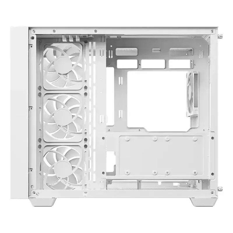 PC Tower Case DeepCool CG530U 4F White — maitinimo šaltinis gale, palaiko 3x120 mm šoninius + 1x120 mm galinį ventiliatorius, 120/140 mm ventiliatorių tvirtinimo vietos, 2,5 col. ir 3,5 col. HDD